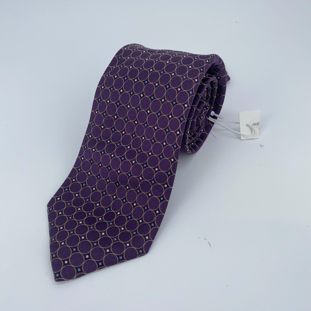 Eton Tie Mens‎ One Size Purple Circle Print Silk Classic Necktie Italy Made